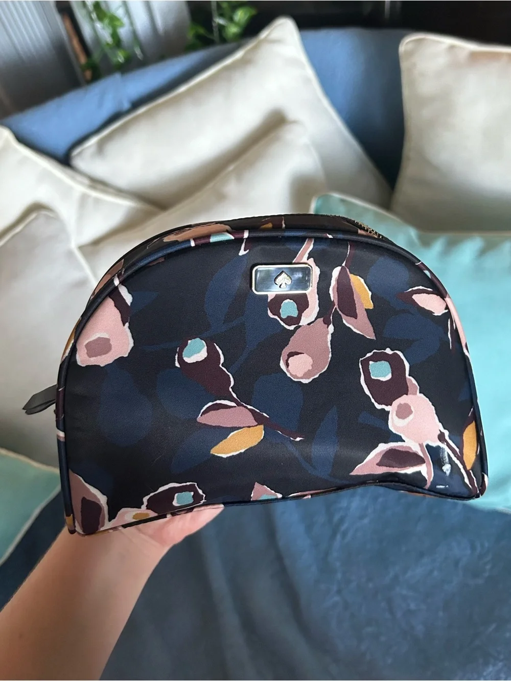 Kate Spade Navy Floral Nylon Zip Around Wallet & Cosmetic Case BUNDLE